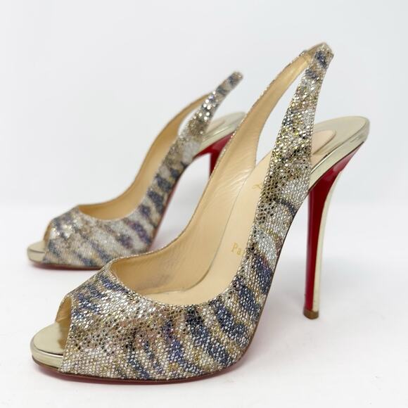 Christian Louboutin Gamma Talon 120 Glitter Slingback Heels 38.5 - Picture 1 of 12